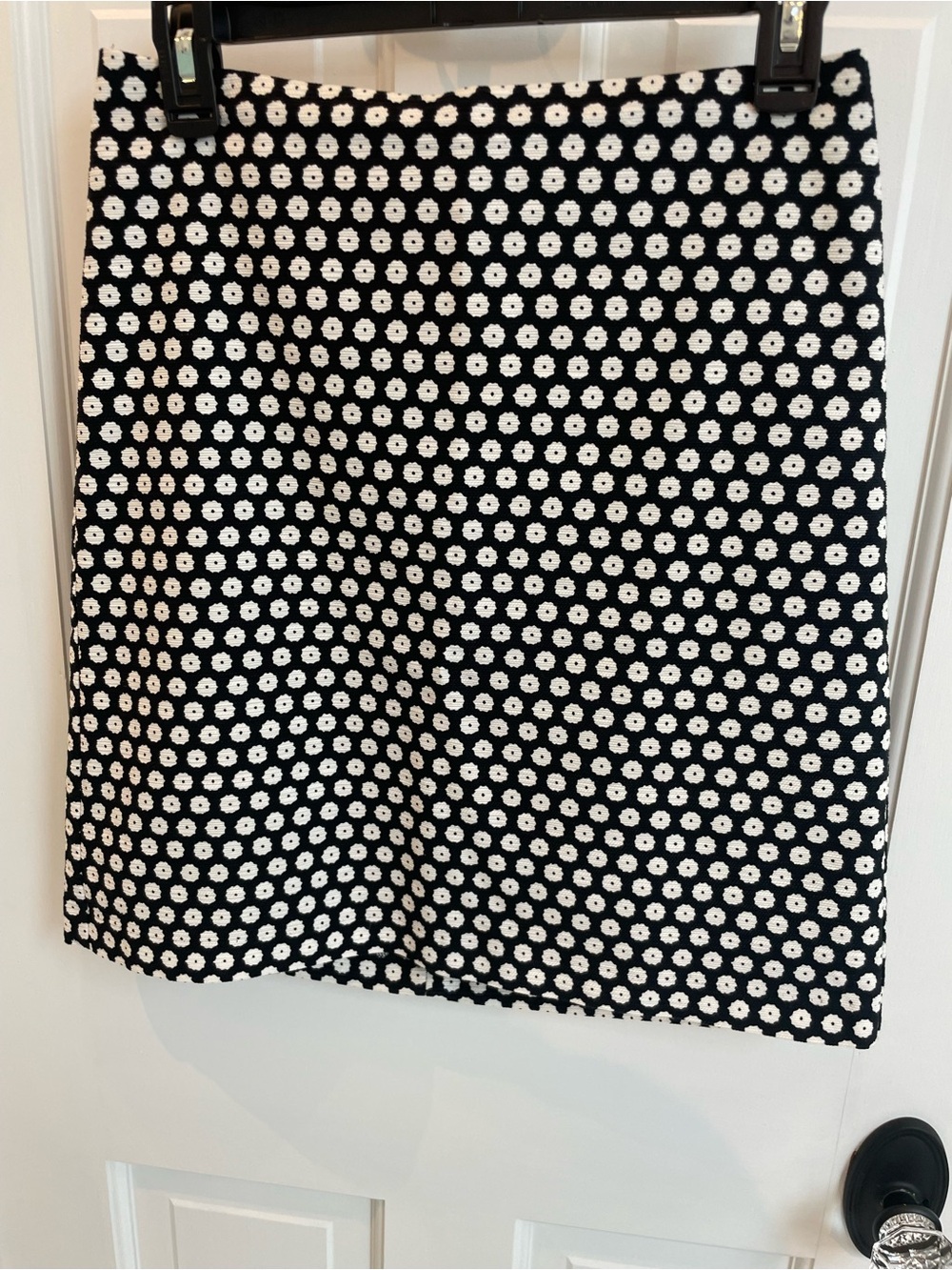 Ann Taylor Black Mini Skirt with White Floral Dot Pattern